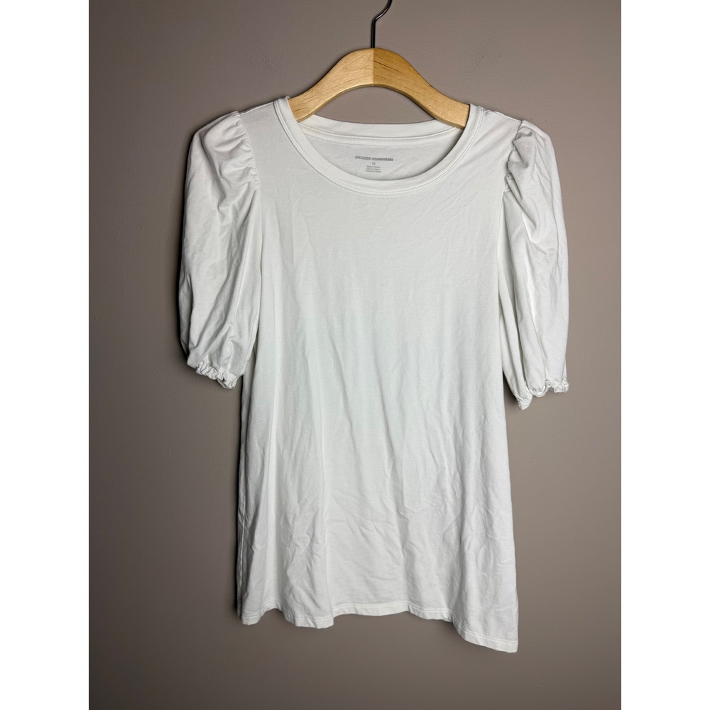 Amazon Essentials Womens White Puff Sleeve Crew Neck T-Shirt Size M